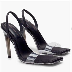 Good American Crystal Crush Lucite Sandal  black 7 NIB NEW